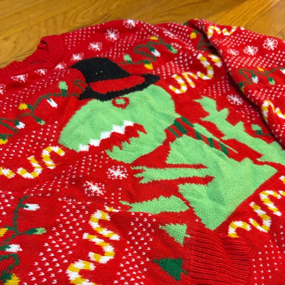 Simplee Apparel Ugly Christmas Red Dinosaur Holiday Sweater - Picture 2 of 4
